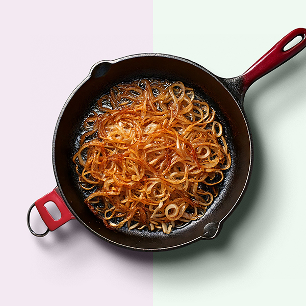 Caramelized onions in cast iron skillet