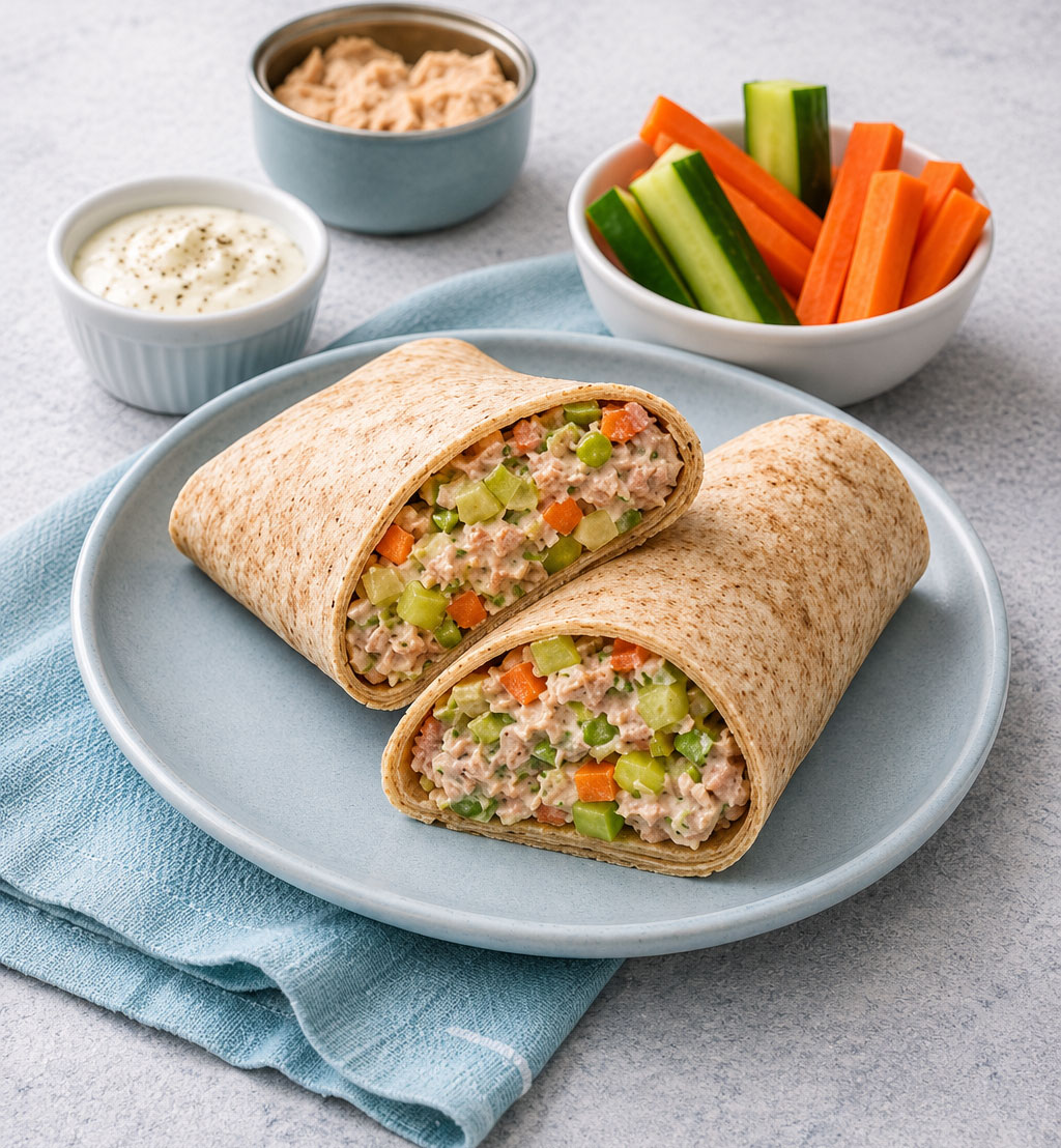 Tuna wraps with vegetable sides