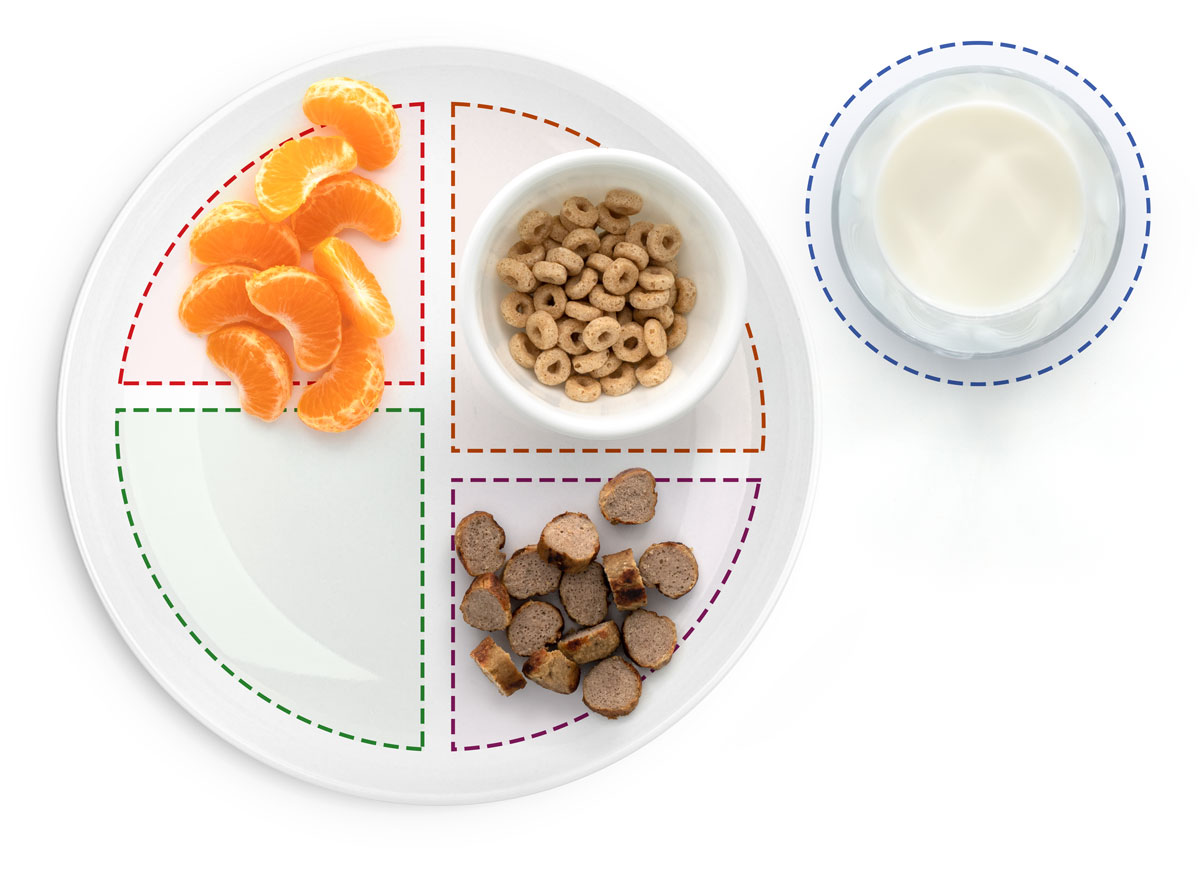 Salsicha de peru, clementinas e cereal