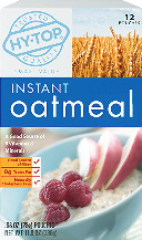 Instant oatmeal package with apples and raspberries